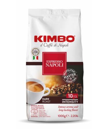Kimbo Espresso Napoli | Whole Bean Coffee | Dark Roast Intensity 10/13 | Floral & Sweet Flavor | Intense Aroma & Long-Lasting Flavor | Roasted Blended and Made in Italy | 1kg / 2.2lb Bag (Pack of 6)