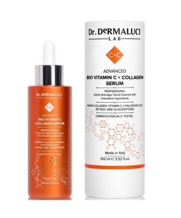 Vitamin C Serum Hyaluronic Acid Collagen Retinol 100ml |Hydrating Organic Skin Care for Brightening Anti-Ageing Sebum Control |Peptides Aloe Vera | BIO Face Moisturiser Natural Cosmetics | Italy
