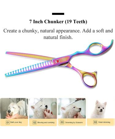 Moontay 7 & 8 Professional Dog Grooming Scissors Set - Chunkers, Curved & Thinning Shears for Pet Grooming - Rainbow Pack of 5 - Buy Online on GoSupps.com