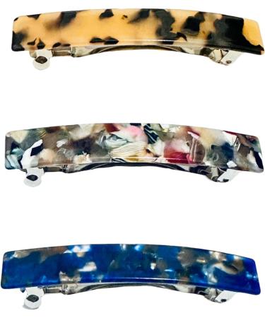 3pcs French Design Barrette Hair Clips Smooth Rectangle Hair Clips Grips Slides Pins Womens Girls Hair Accessories Length 8CM (Multicoloured) - Buy Online on GoSupps.com