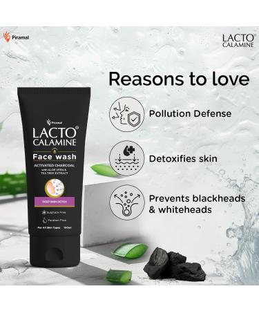 Lact'o Calamin'e Activated Charcoal Face Wash with Aloe Vera & Tea Tree Extract for Deep Skin Detox. Removes fights blackheads & whiteheads. No Parabens No Sulphates - 100 ml Pack of 1 - Buy Online on GoSupps.com