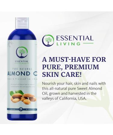 Essential Living Sweet Almond Oil - Pure Cold Pressed Carrier Oil for Skin Care & Moisturizing - 16OZ - All-Natural Makeup Remover - Made in the USA - Buy Online on GoSupps.com