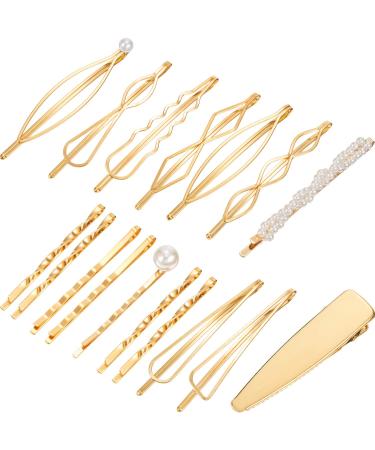 17 Pieces Gold Hair Clip Geometric Hair Pins Bobby Pin Hair Barrettes Metal Gold Minimalist Hairpin Decorative Hair Styling Jewelry Hair Clamps Accessories for Girl Women Weddings Parties
