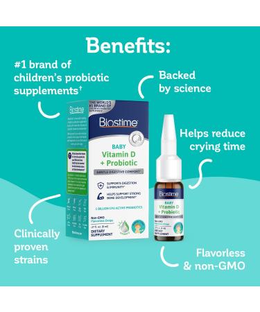 Biostime Baby Vitamin D Drops with Probiotics for Strong Bones - 1 Billion CFU - 400 IU - 4 SVGs - Single Pack - Buy Online on GoSupps.com