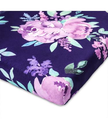 Pack N Play Sheets Portable Playard Mini Crib Mattress Sheet Soft Breathable Playard Cover for Baby Girl Purple Flower
