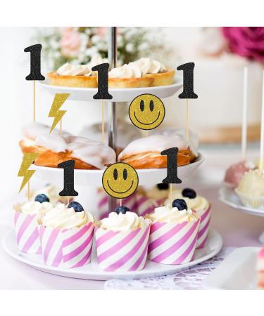 INNORU One Happy Dude Birthday Cupcake Toppers Smile Face 1st Birthday Party Decorations Smiley Face Baby Shower Hippie Birthday Wedding Party Decorations Supplies Pack of 24 Glitter - Buy Online on GoSupps.com