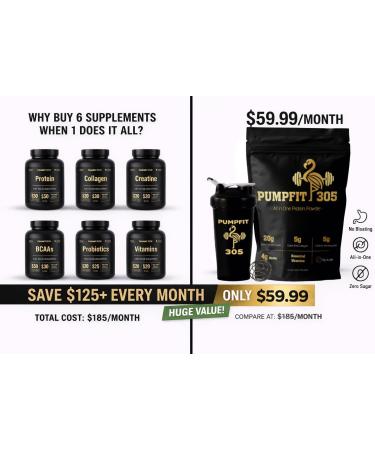 PUMPFIT305 ALL-in-ONE Grass Fed Beef Protein Isolate-41g Protein + 5g Collagen + 5g Creatine Monohydrate + 4g BCAAs Probiotics NO Bloat Muscle Recovery Post Workout Recovery - Vanilla 15 Servings - Buy Online on GoSupps.com