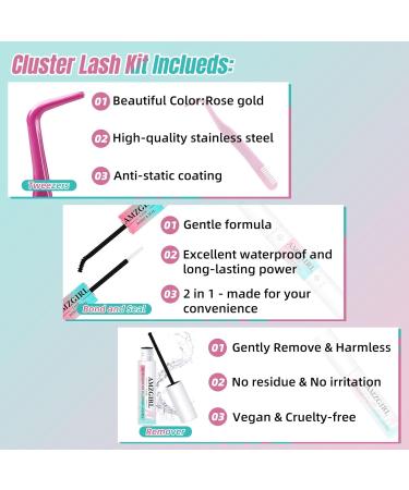 Eyelash Extension Kit - 84Pcs DIY Kit with Lash Bond & Seal Applicator Tool for Clusters | AMZGlRL Blushing D-Mix - Buy Online on GoSupps.com
