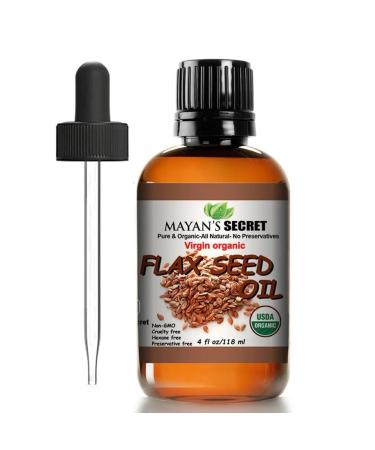 Mayan's Secret USDA Certified Virgin Organic Flax Seed Oil Unrefined Virgin Cold Pressed Linum Usitatissimum 4 OZ - For Skin