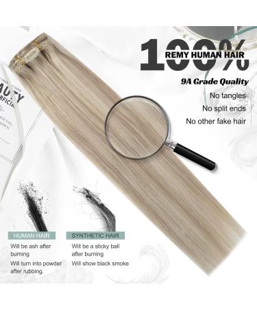 Moresoo Blonde Clip in Hair Extensions - 16 Inch Human Hair, Ash Blonde & Platinum Highlights, Remy Hair - 7 Pieces/120g - #P18/613 - Buy Online on GoSupps.com