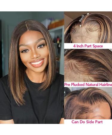 Balayage FB30 Blonde Highlight Ombre 4x4 Lace Front Bob Wig | 10 Human Hair Straight Wigs for Women - Buy Online on GoSupps.com