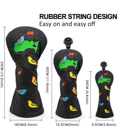 Montela Colorful Birdie Golf Club Head Covers - Driver, Fairway Wood, Hybrid Headcovers - Leather Putter Covers - Black - Buy Online on GoSupps.com
