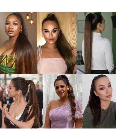 Hair Bun 12-26 Inch Long Ponytail Extended Dark Brown Straight Hair Ponytail Brazilian Real Hair Band Drawstring Hair Slice Wig Hair Extension Hair Piece (Color : Dark Brown Size : 26inches 100g) 26inches 100g Dark Brown - Buy Online on GoSupps.com