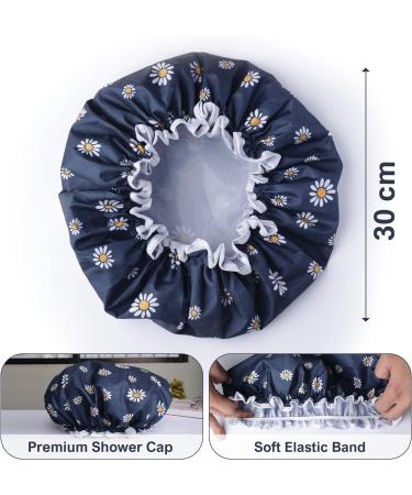 SARG Premium Double Layer Shower Cap for Women | Unique Flower Design | Reusable & Waterproof | Ideal for Long, Short, and Curly Hair - Blue - Buy Online on GoSupps.com