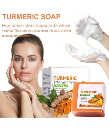 Turmeric Soap Turmeric Brightening Soap Kojic Acid Soap Turmeric Soap Bar Turmeric Soap Bar for Deep Cleansing Women's Men's Soap Bar for Face & Body with A Foaming Net (100g) - Buy Online on GoSupps.com