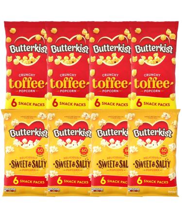 Popcorn Bundle with Butterkist Delicious Sweet & Salty Popcorn 6x12g x4 and Crunchy Toffee Popcorn 6x20g x4 (8 Pack)