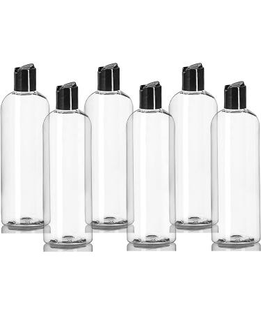 16 oz Clear Plastic Bottles with Black Disc Top Caps - Pack of 6 | BPA-Free, Refillable Containers for Shampoo, Lotions, Creams | Made in USA - Buy Online on GoSupps.com