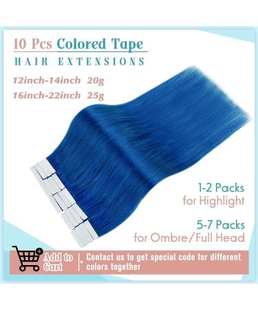 RUNATURE Blue Tape in Hair Extensions - 12 Inch 20g Human Hair Tape in Extensions in Vibrant Blue Color - Buy Online on GoSupps.com