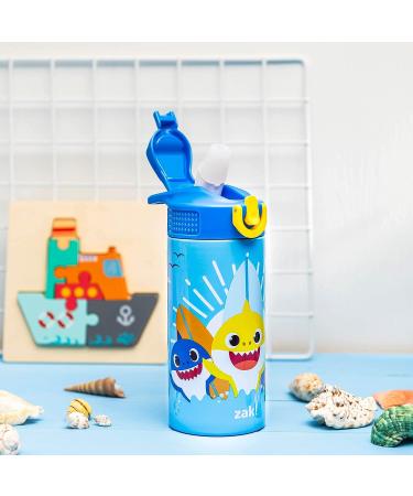 Zak Designs Baby Shark 14 oz Stainless Steel Kids Water Bottle - Vacuum Insulated, Flip-Up Straw Spout, Locking Cover - Durable Cup for Sports or Travel - Buy Online on GoSupps.com