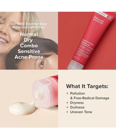 Paula's Choice DEFENSE Essential Glow Mineral Moisturizer SPF 30 with Kiwi Extract, Vitamin C & E, Niacinamide, Argan Oil & Resveratrol - 2 Fl Oz Tube - Buy Online on GoSupps.com