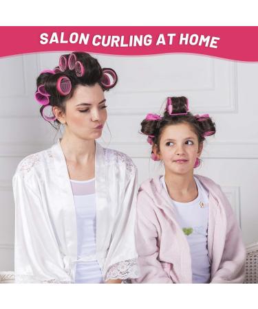 Jumbo Hair Rollers Set - 24 Pieces for Voluminous Long Thick Hair | 12 Large Rollers & Clips - Hot Pink - Buy Online on GoSupps.com