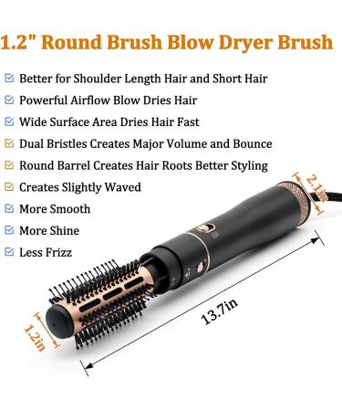 Round Brush Blow Dryer - 1.2 Inch Hair Brush for Short Hair One-Step Volume Straightening & Styling | Negative Ionic Ceramic Hot Air Brush - Buy Online on GoSupps.com