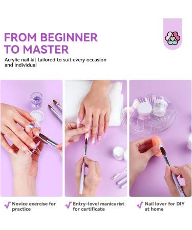 Saviland Acrylic Nail Kit for Beginners - 3 Colors Powder & Liquid Set with Nail Brush & Tools - DIY Nail Extension & Manicure Gift - 02 with Practice Fingers - Buy Online on GoSupps.com