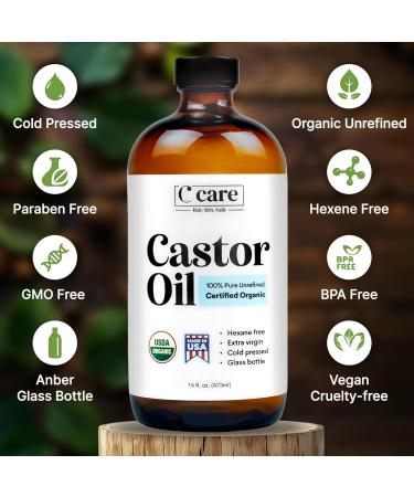 Organic Cold Pressed Castor Oil - 100% Pure & Hexane Free - 16 Fl Oz - Hair Growth Eyebrows Eyelashes & Skin Care - USDA Certified - Buy Online on GoSupps.com