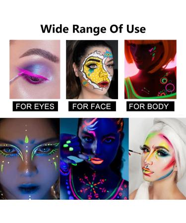 Water Activated Eyeliner Bright Vibrant Eyeliner Body Face Paint Makeup Palette Rainbow UV Glow Matte Coloured Eye Liner Smudge Proof Face Eyes Body Makeup Sets For Girls Women (Set A UV Glow) - Buy Online on GoSupps.com