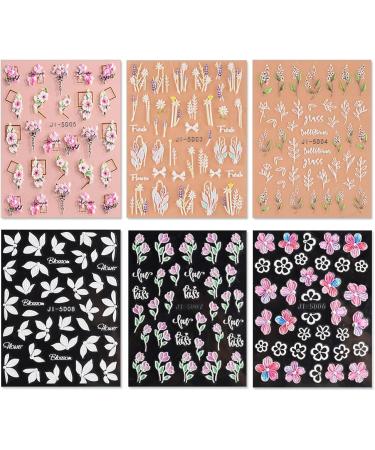 5D Flowers Nail Stickers - Self-Adhesive Floral Decals for DIY Nail Art - 6 Sheets/Set - Buy Online on GoSupps.com
