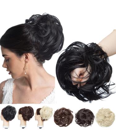 SEGO Hair Extensions Updos Hairpiece Hair Tie Bun Large-80g VOLUMINOUS messy wavy 1# Black