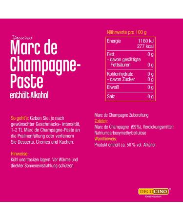 Buy DECOCINO Marc de Champagne Paste - 50g | Vegan Baking Flavoring for Pralines Desserts & Cakes - Ready to Use | International Shipping Available - Buy Online on GoSupps.com