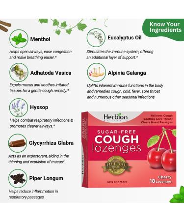 Herbion Natural Sugar Free Cough Lozenges Cherry Flavor | Cough Suppressant | Sore Throat Relief | Pack of 6 | - Buy Online on GoSupps.com