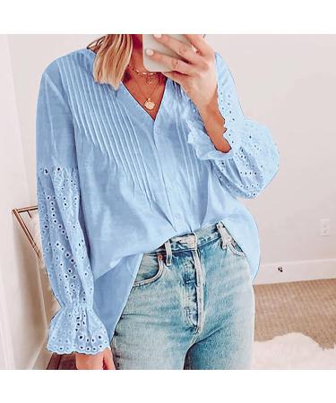 Ganfancp Women's Light Blue Lace Button Down Cardigan Shirt Top - X-Large - Buy Online on GoSupps.com