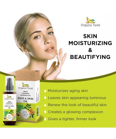 Organic Veda Moringa Face Oil with Neem & Turmeric - 100% Pure Cold Pressed Moisturizer for Face Hair & Skin | Natural Glow Oil - 3.4 oz - Buy Online on GoSupps.com