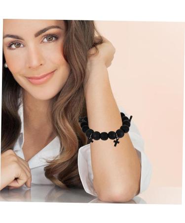 Didiseaon Cross Jewelry Gift Cross Bracelets Beaded Bracelets for Men Cross Braclet Charm Bracelet Baptism Gifts 10x10cm Black - Buy Online on GoSupps.com