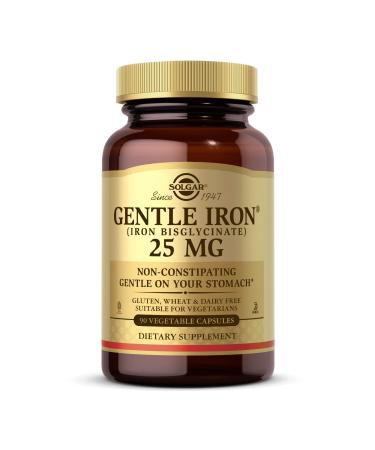 Solgar Gentle Iron (Iron Bisglycinate) 25 mg - 90 Vegetable Capsules - Non-Constipating Gentle on Your Stomach - Gluten Free - 90 Servings