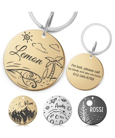 Kodinsiivous Dog brand with engraving -personalized with name design or text - 30mm stainless steel dog trailer rounder for collar as an animal brand for dogs and cats (gold)