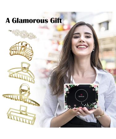 Belicoo 4 Pack Large Gold Hair Claw Clips for Women - Non-Slip Metal Hair Accessories for Thick Hair - Hair Catch Clips for Girls - Buy Online on GoSupps.com