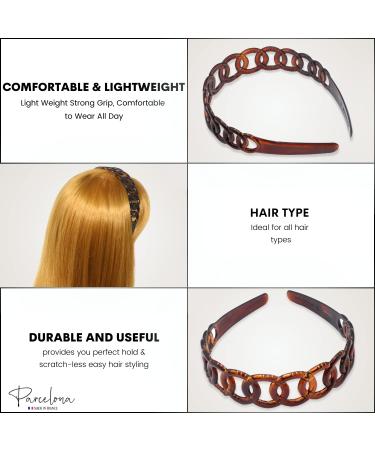 Parcelona French Round Chain Tortoise Shell Brown Celluloid Acetate Hair Clips - No Slip Sturdy Headband for Women, Made in France - Buy Online on GoSupps.com