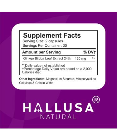 HALLGINK BILOBA Ginkgo Biloba Capsules 120 mg Brain Supplement for Memory Focus & Mental Clarity Natural Cognitive Support 60 Capsules Hallusa Natural - Buy Online on GoSupps.com