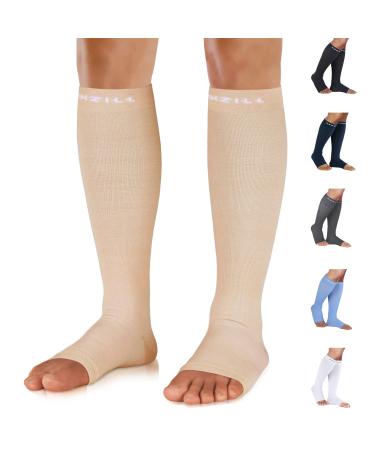 NEWZILL Graduated Medical Compression Socks 20-30 mmHg Knee-high Open Toe for Women & Men Circulation (as1, alpha, s, m, regular, regular, Beige, S/M) Small-Medium Beige