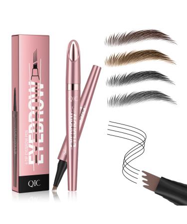 Grey Eyebrow Pencil - 4 Fork Tip 3D Eyebrow Pen Microblading Brow Pencil Lift & Snatch Eyebrow Tint Eye Makeup Long-Lasting Waterproof & Smudge-proof with Hair Like Strokes (Grey)