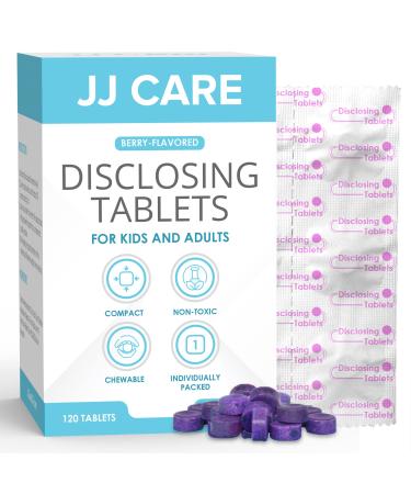 JJ Care Disclosing Tablets for Teeth (Pack of 120) Plaque Disclosing Tablet for Kids, Dental Disclosing Tablets in Berry Flavor, for Kids and Adults, Teeth Coloring Plaque Disclosing Tablet 120 Count (Pack of 1)