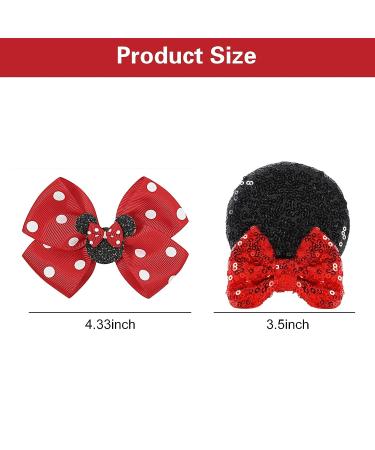 2 Pairs Cute Red Polka Dot Mouse Ears Hair Clips & Bows for Toddler Girls | Birthday Party & Christmas Holiday Hair Accessories - Buy Online on GoSupps.com