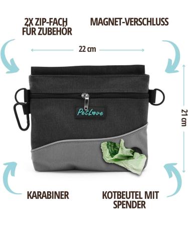 PetLove Treat Bag for Dogs - Magnetic Closure Food Bag with Poop Bag Dispenser & Versatile Bum Bag - Gray - Buy Online on GoSupps.com