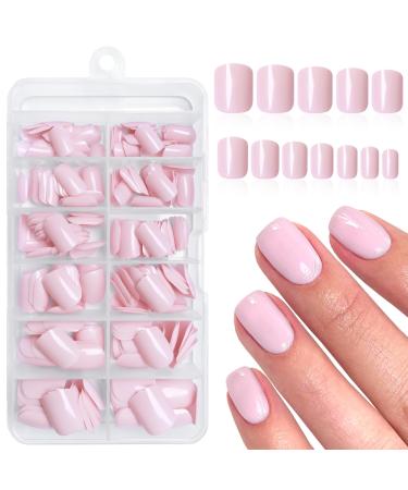 240pc Square Press on Nails Short Fake Nails Press ons with Glue&Adhesive Tabs Baby Pink Acrylic Nails Press on Nails Square Nail Tips Petite Glue on Nails False Nails Artificial Fingernails