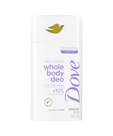 Dove Whole Body Deo Aluminum Free Anti-Chafe Deodorant Stick Coconut & Vanilla for 72h Odor Control 2.6 Oz Coconut & Vanilla 2.6 Ounce (Pack of 1)