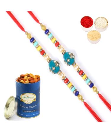 Ghasitaram Gifts Rakhi for Brother Rakhis Online - Set of 2-2K-276 Fancy Thread Rakhis with 100 GMS of Dryfruits Mix Can 2 Rakhi with 100 gms of Dryfruits Mix Can
