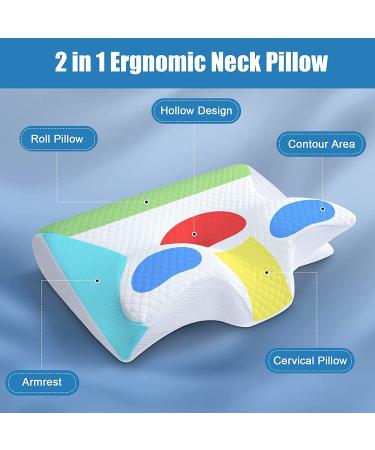 HOMCA Memory Foam Cervical Pillow - 2-in-1 Ergonomic Contour Orthopedic Pillow for Neck Pain Relief - Support for Side, Back, and Stomach Sleepers - White - Buy Online on GoSupps.com